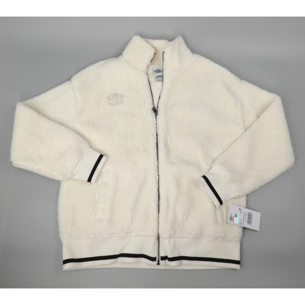 Umbro Bomber Jacket Sherpa Cream Lined Size‎ L Sporty Outdoor Soccer